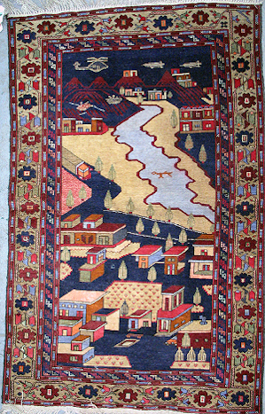Pictorial war rugs with landscapes and maps for sale