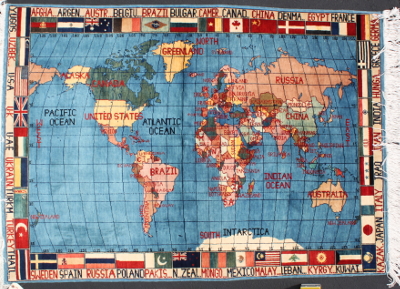 World Map Rug with Shortened Names