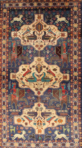 Blue war rugs with subtle imagery for sale