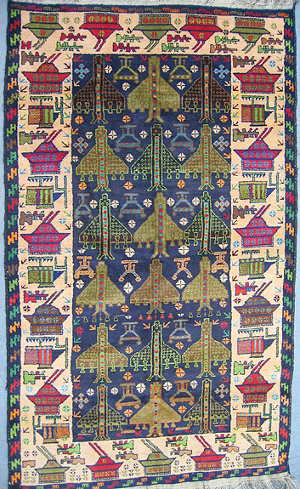 Blue war rugs with obvious war imagery for sale