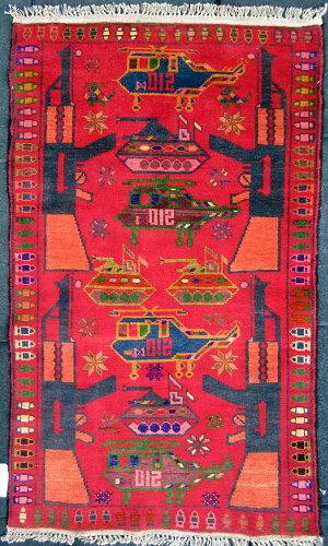 Red War rug with Starbursts