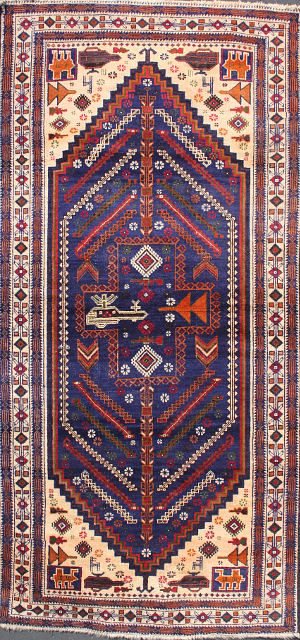Blue Herati Rug with Persian Lions