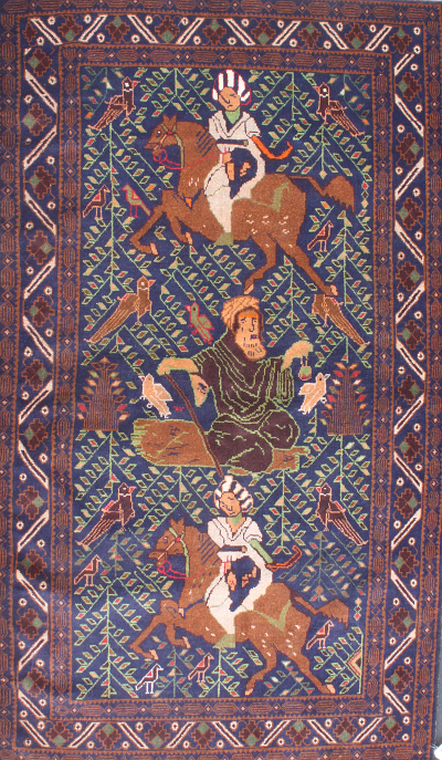 Two Horsemen with Birds Rug Afghan Rug