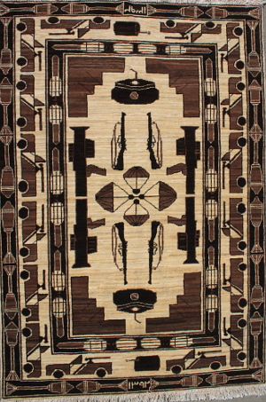Weapon Inventory War Rug made from only Undyed Wool Afghan Rug