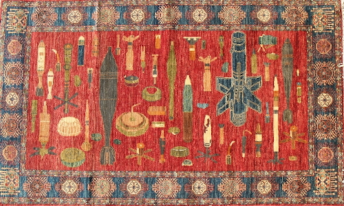War rugs showing life sized unexploded ordnance