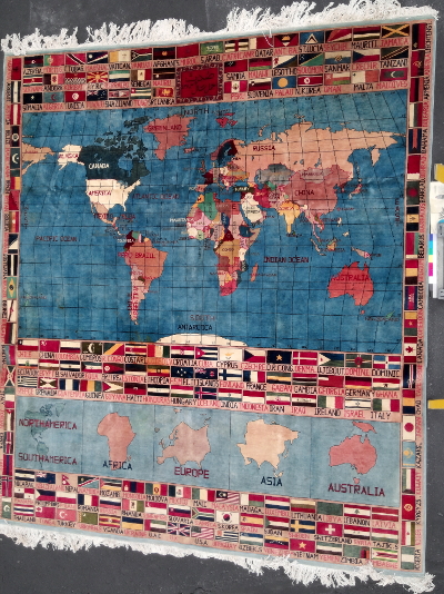 2005 Signed Giant World Map Rug<br> </b> Price on request Afghan Rug