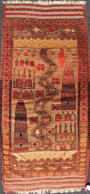 Washed Double Landscape with Towers War Rug Afghan Rug