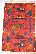 Red Rug with Perfume Bottle Shaped Grenades